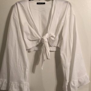BooHoo Fan Sleeve Crop Top